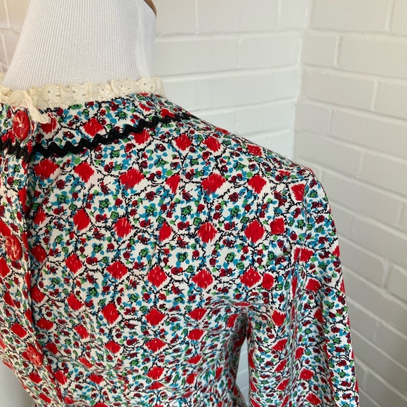 Colonial Colonel Americana Revolutionary Historical Calico Print Dress Size 6 - Picture 7 of 10